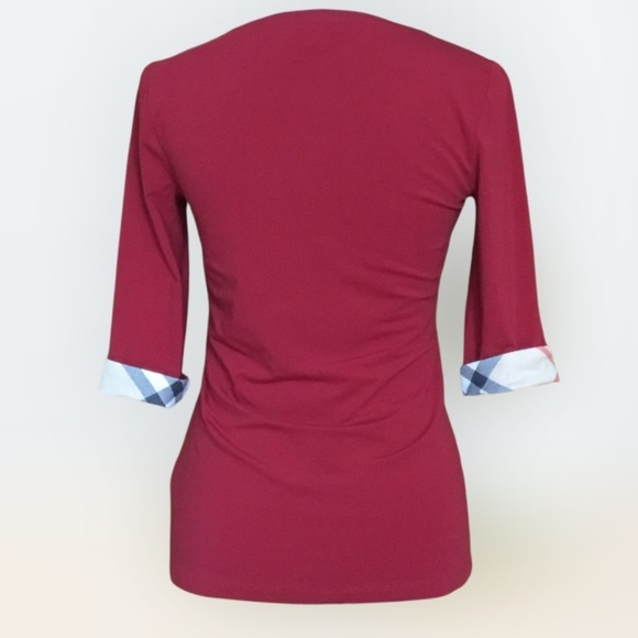 Burberry Brit Scoop Neck Tee With Check Cuffs - Picture 6 of 16